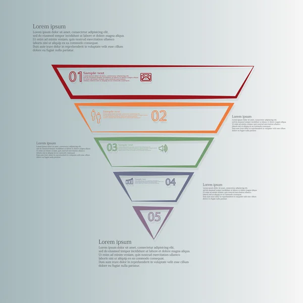 三角形图模板水平分为五个彩色轮廓要素 — 图库矢量图片