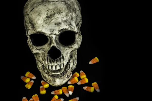 Skull and Candy Corn — Stock Photo, Image