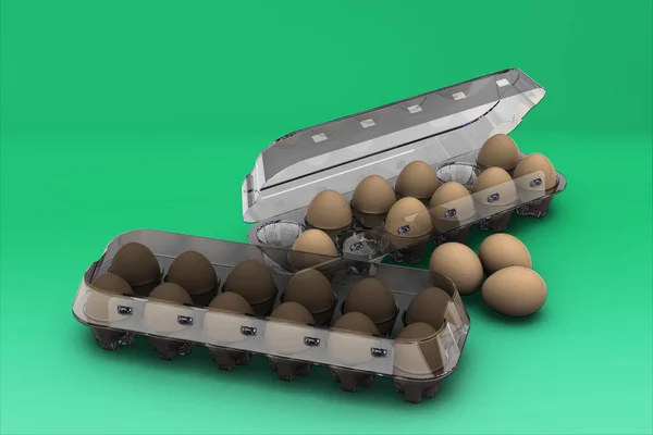 Chicken Braune Eier Karton Isoliert Auf Farbigem Hintergrund Rendering Passend — Stockfoto