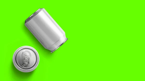 Metalen Aluminium Drankblikje Klaar Voor Design Weergave Illustratie Toegevoegde Kopieerruimte — Stockfoto