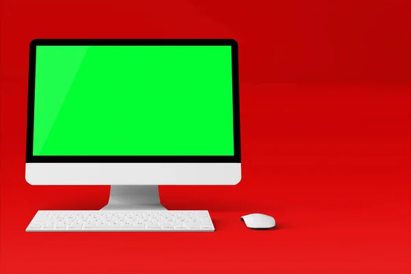 Desktop Isolado Com Tela Verde Fundo Vermelho Adequado Para Seu — Fotografia de Stock