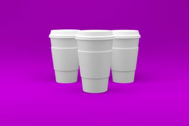 Renkli arka planda sade beyaz kahve fincanı. Üç boyutlu illüstrasyon. Dizayn ögeniz için uygun.