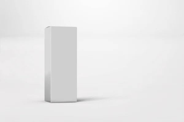 Parlak beyaz kutu paketinin yeni tasarımı izole edildi. Tasarımın ya da çizimin için şablon. 3d oluşturma.