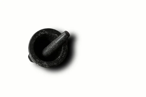Isolated Black Mortar Pestle White Background Top View Suitable Your — Stock Photo, Image
