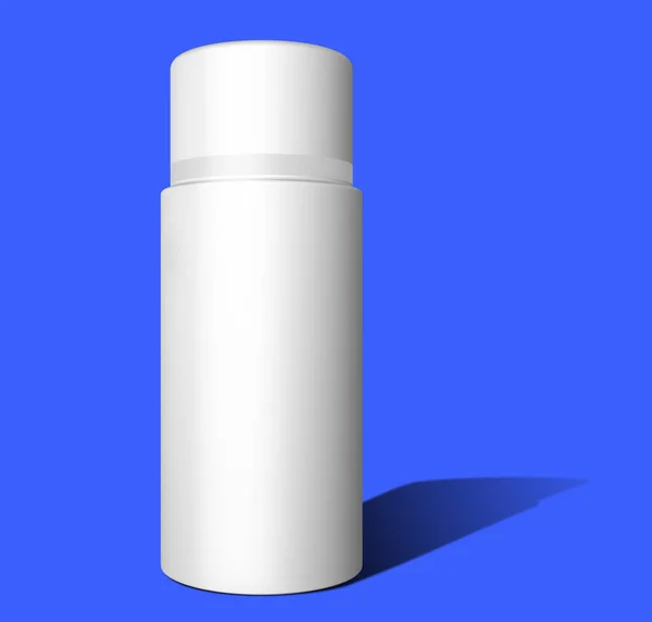 Modelo Maquete Cosméticos Fundo Toscha Azul Recipiente Plástico Para Produtos — Fotografia de Stock