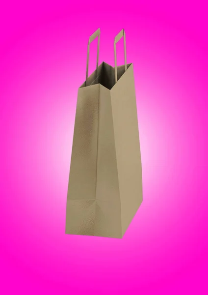 Close View Shopping Bag Craft Paper Handles White Background Elszigetelt — Stock Fotó