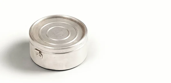 Top View Food Metal Canned Isolated White Background Added Copy — Stock Photo, Image