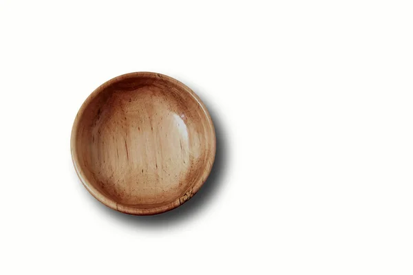 Felülnézet Egy Üres Wooden Bowl Elszigetelt Fehér — Stock Fotó