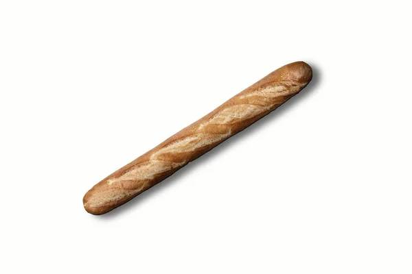 Üst Manzara Beyaz Üzerine Izole Edilmiş Lezzetli Uzun Bir Ekmek — Stok fotoğraf