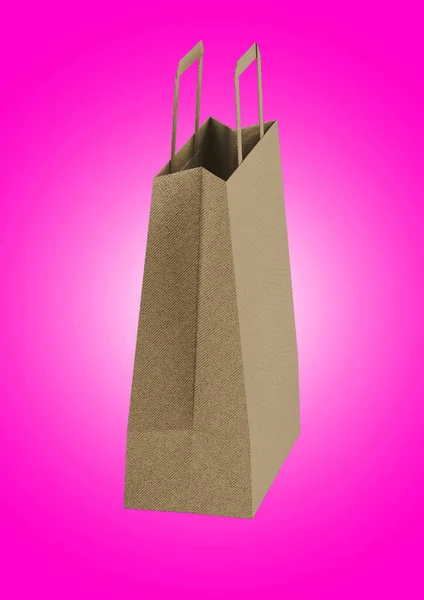 Close View Shopping Bag Craft Paper Handles White Background Elszigetelt — Stock Fotó