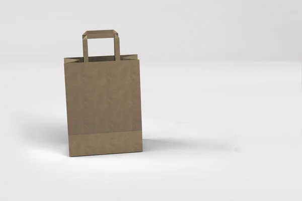 白い背景にハンドル付きクラフト紙からのショッピングバッグのビューを閉じ 3Dレンダリング孤立イラスト 要素設計に適しています — ストック写真