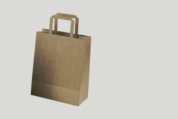 Nahaufnahme Der Einkaufstasche Aus Bastelpapier Mit Griffen Auf Weißem Hintergrund — Stockfoto