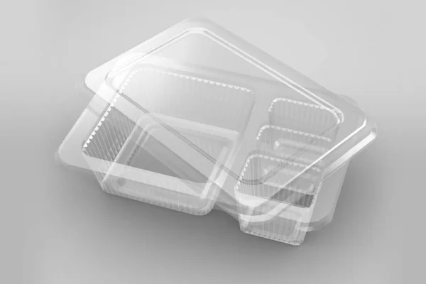 Renderização Vazio Recipientes Bento Transparentes Isolados Fundo Branco Apto Para — Fotografia de Stock