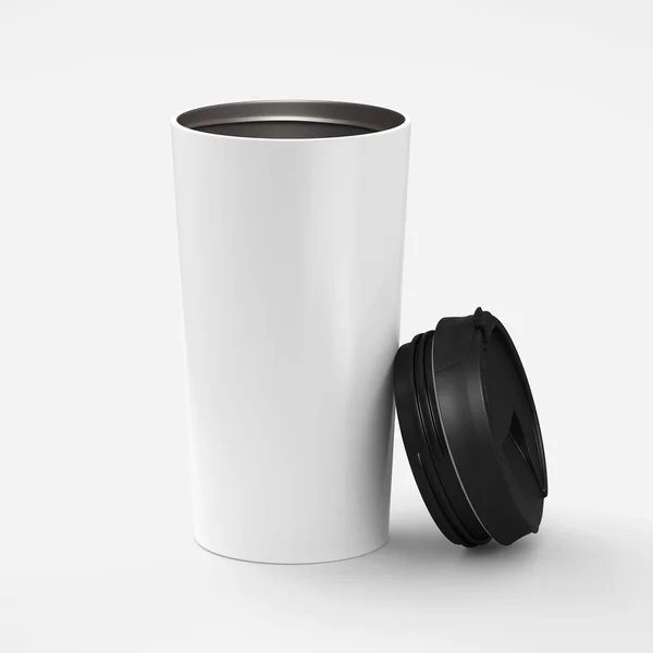 Taza Café Papel Con Tapa Negra Aislada Sobre Fondo Blanco —  Fotos de Stock