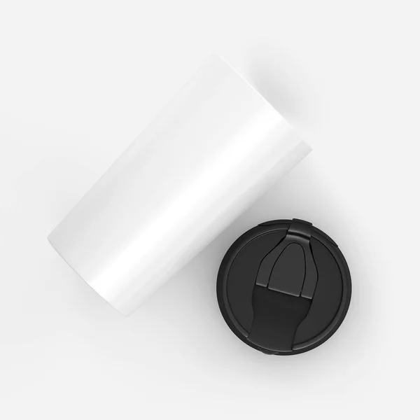 3Dレンダリングで白い背景に隔離された黒蓋付きの紙コーヒーカップ あなたのプロジェクトのためにモックアップ — ストック写真