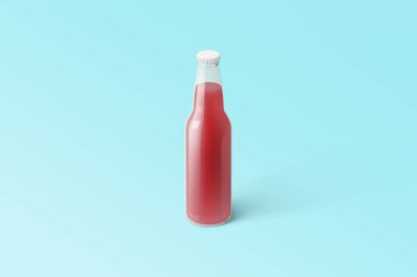 Various Fruit Soda bottle, non-alcoholic drink with water drops isolated on toscha background. 3d rendering, suitable for your design project.