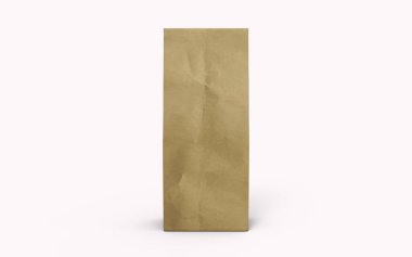Tea or coffee brown paper packaging bag isolated on white background. 3d rendering.