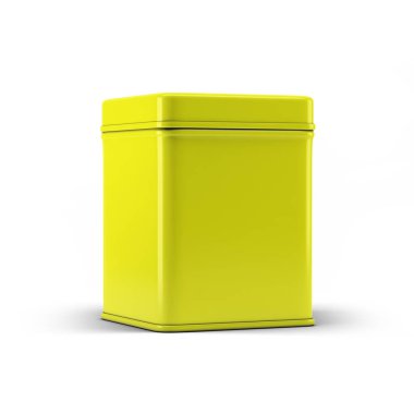 Yellow Square Tin Can Packaging Mockup for your design project - Mock Up 3D illustration Isolate on White Background.