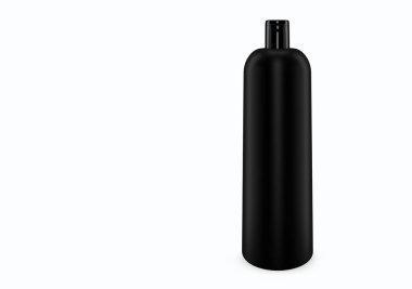Black matte shampoo plastic bootle mockup isolated from background: shampoo plastic bootle package design. Blank hygiene, medical, body or facial care template. 3d illustration