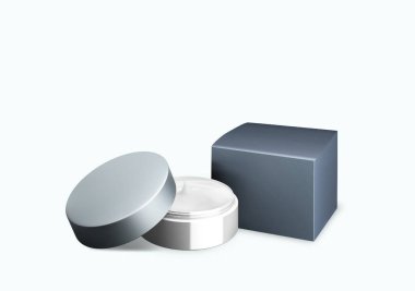 Boş parlak gri kozmetik kavanozu beyaz arkaplanda ön görüş açısında sürme kremi ve 3d illüstrasyonla modellenir.