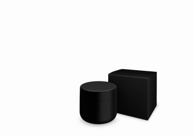 Boş siyah matte kozmetik kavanozu, beyaz arka planda ön görüş açısında sürme kremi, 3d illüstrasyon