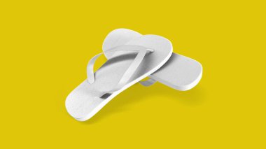 Tropical white sandals isolated on yellow background. suitable for your design element.