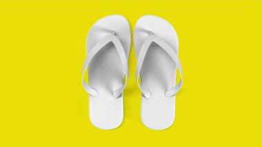 Tropical white sandals isolated on yellow background. suitable for your design element.