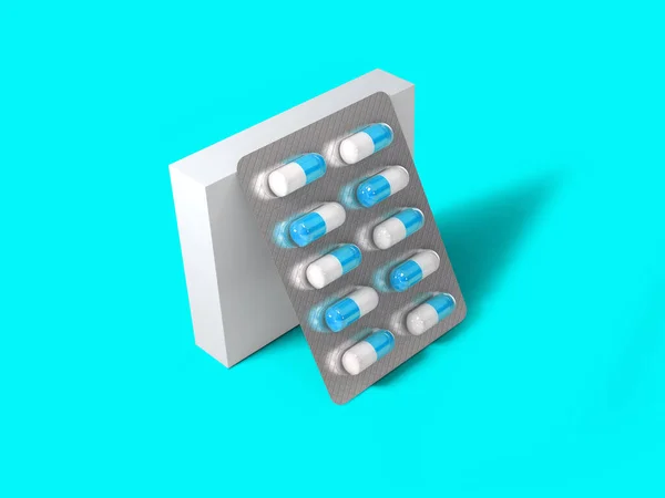 Rendering Blank White Package Box Blister Pills Isolato Sfondo Colorato — Foto Stock