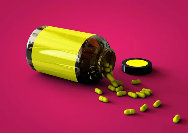 Botella Vitaminas Aislada Sobre Fondo Rojo Adecuado Para Elemento Diseño — Foto de Stock