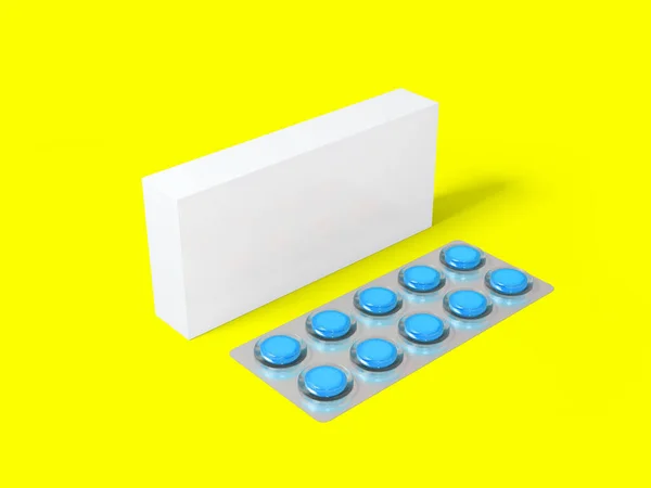 Rendering Blank White Package Box Blister Pills Isolated Colored Background — Stock Photo, Image