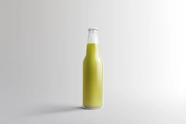 Olika Frukt Läsk Flaska Alkoholfri Dryck Med Vattendroppar Isolerad Vit — Stockfoto