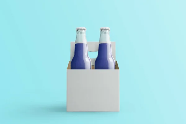 2種類のソーダボトル トスカの背景に白い紙の箱が隔離されたノンアルコール飲料 3Dレンダリング あなたのデザインプロジェクトに合わせて — ストック写真