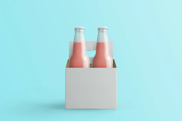 Zwei Verschiedene Limonadenflaschen Alkoholfreie Getränke Mit Weißer Papierschachtel Isoliert Auf — Stockfoto