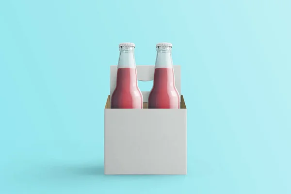Due Bottiglie Soda Assortite Bevande Analcoliche Con Scatola Carta Bianca — Foto Stock