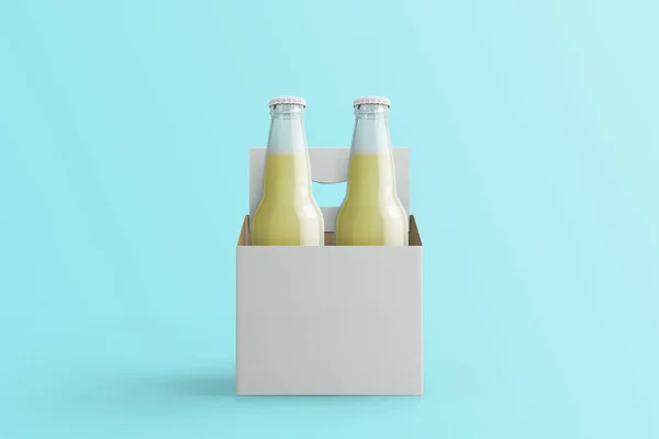 2種類のソーダボトル トスカの背景に白い紙の箱が隔離されたノンアルコール飲料 3Dレンダリング あなたのデザインプロジェクトに合わせて — ストック写真