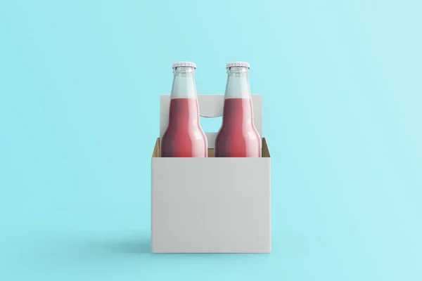 Two Assorted Soda Bottles Non Alcoholic Drinks White Paper Box — Stock Photo, Image