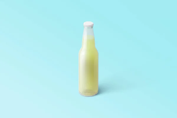 様々なフルーツソーダボトル トスカの背景に孤立した水滴とノンアルコール飲料 3Dレンダリングは あなたのデザインプロジェクトに適しています — ストック写真