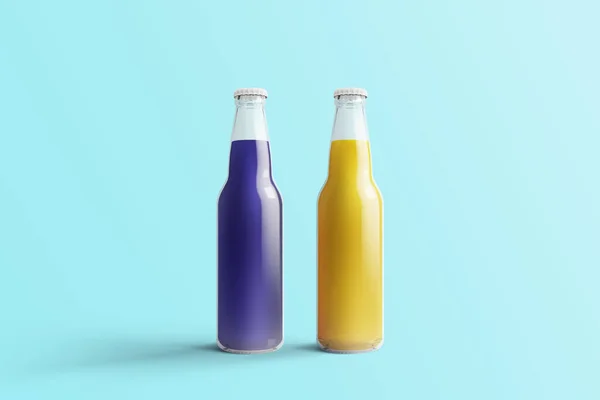 Diverse Fruit Soda Flessen Niet Alcoholische Drank Met Water Druppels — Stockfoto