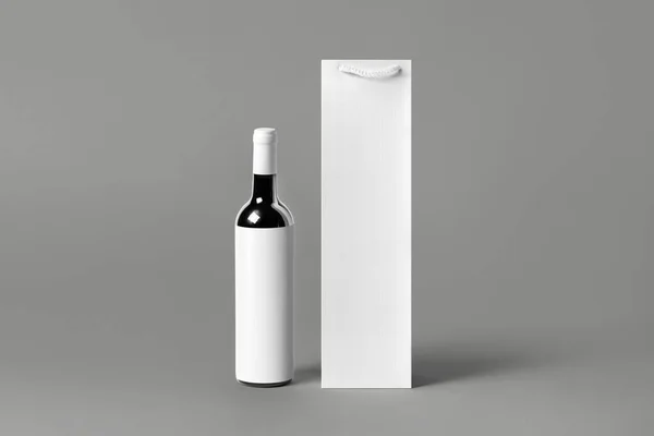 Blank tall white wine bottle bag mockup set, isolated, 3d rendering. Empty carry handbag for wine or vodka mock up. Clear paper packaging fit for store branding.