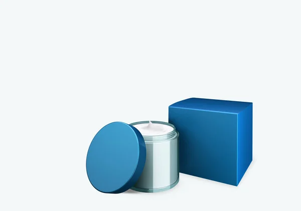 空白蓝天化妆品罐 造型为白色背景 前视角涂油 3D插图 — 图库照片