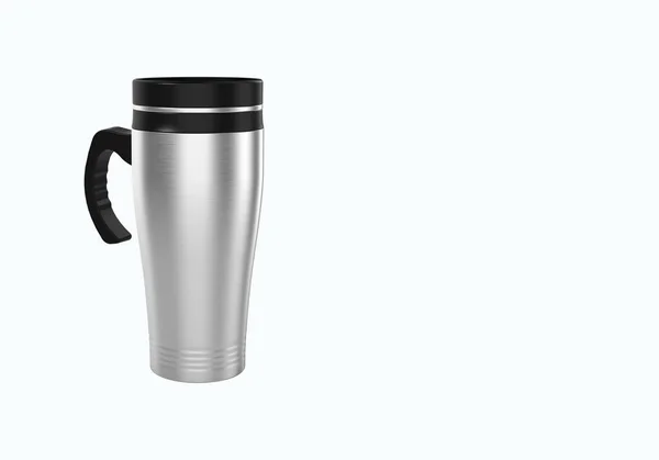 3Dレンダリング白の背景に隔離されたコーヒーやお茶のためのステンレス鋼旅行マグカップ モックアップ要素プロジェクトに適しています — ストック写真