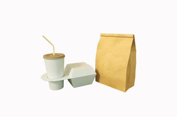 Set Emballage Fast Food Tasses Café Papier Dans Support Boîte — Photo