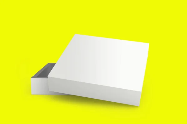 纸制礼品盒黄色背景的正方形白色盒子 收拾东西装模作样礼品盒3D渲染 — 图库照片