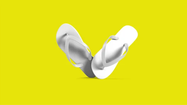 Tropical White Sandals Isolated Yellow Background Suitable Your Design Element — Stok fotoğraf
