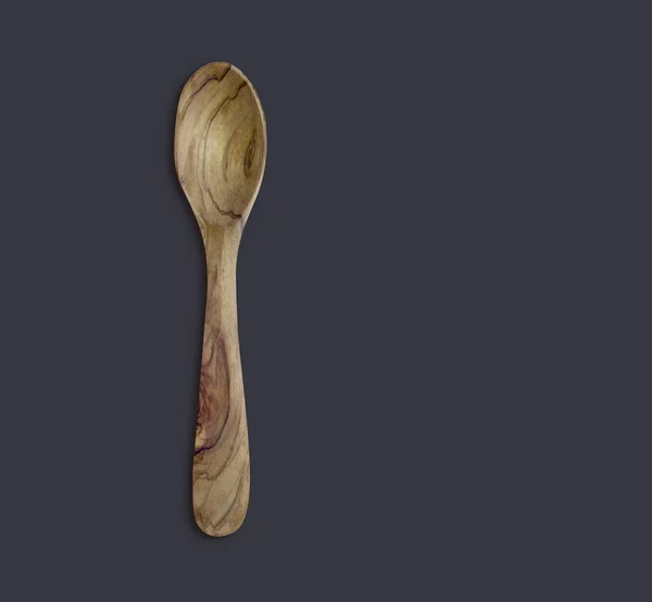 Top View Olive Wooden Spoon Isolated Dark Background Suitable Your — Stock Photo, Image