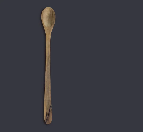 Top View Olive Wooden Spoon Isolated Dark Background Suitable Your — Stock Photo, Image