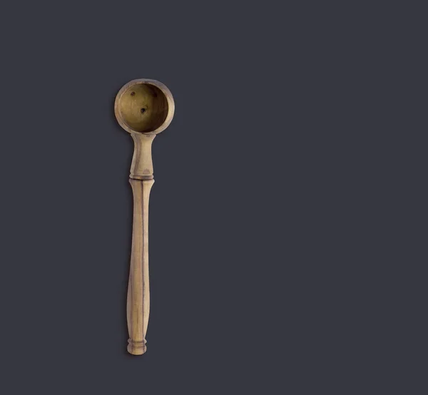 Top View Olive Wooden Olive Spoon Isolated Dark Background Suitable — Stok fotoğraf