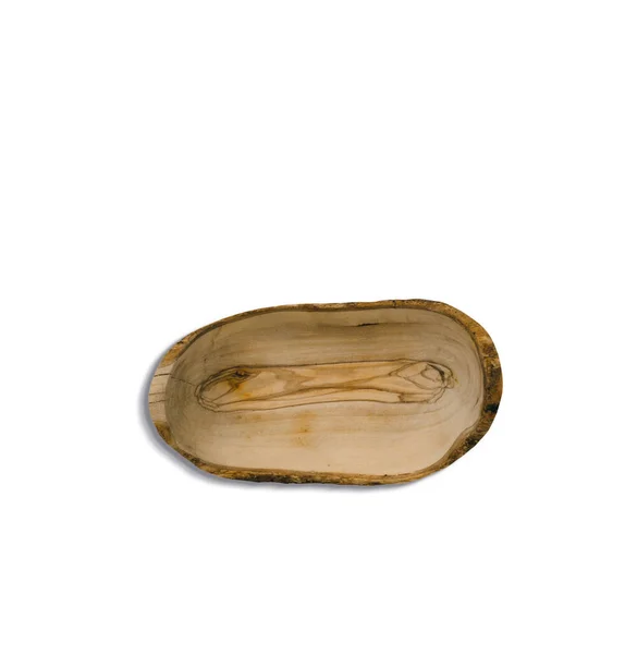 Top View Olive Wooden Little Bowl Isolated White Background Flat — Stock Photo, Image