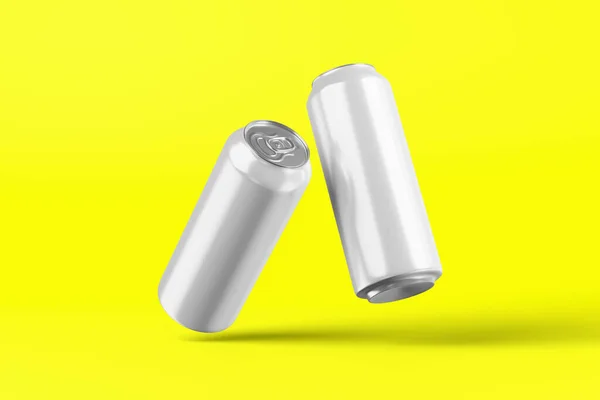 Birra Fredda Alluminio Bianco Può Mockup Con Gocce Rendering Imballaggio — Foto Stock