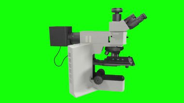 Ayrıntılı Görünüm: Yeşil Ekran Arkaplanlı Yüksek Teknolojik Mikroskopların Kapalı İncelemesi